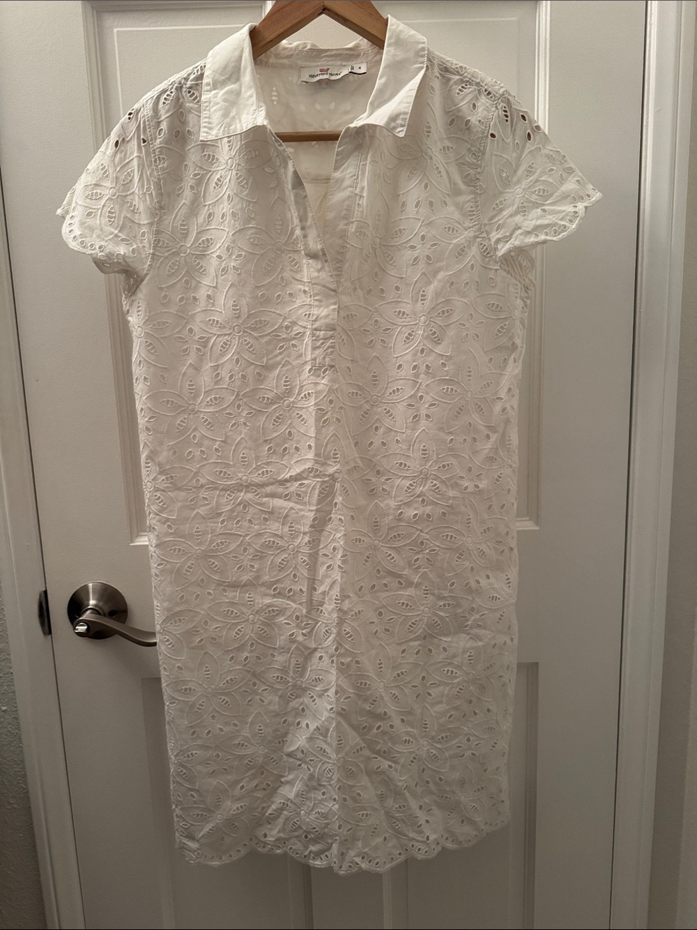Vineyard Vines White Eyelet Collared Midi Dress